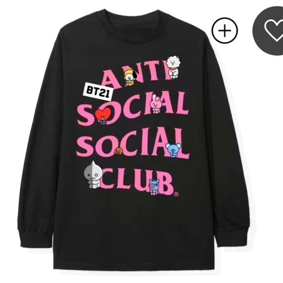 Anti Social Social Club x BT21 long sleeve tee Black Medium NTW - Picture 2 of 8